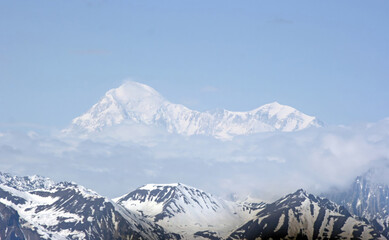 Long distance view of Denali, Denali National Park, Alaska USA
