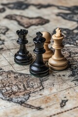 Chess Pieces on Vintage World Map for Strategy and Adventure