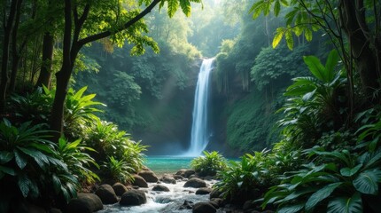 Lush Tropical Jungle Waterfall