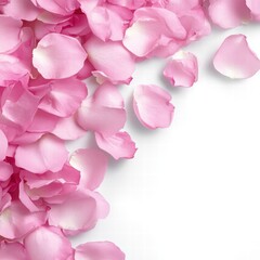 Pink Rose Petals Gently Scattered on a Soft White Background