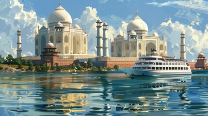 An exciting cruise ship tourism experience, with passengers exploring onshore excursions in exotic destinations,
