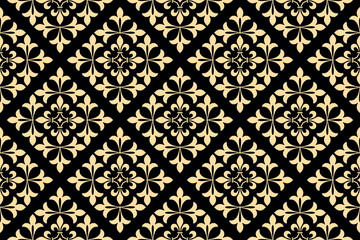 Flower geometric pattern. Seamless vector background. Golden and black ornament. Ornament for fabric, wallpaper, packaging. Decorative print