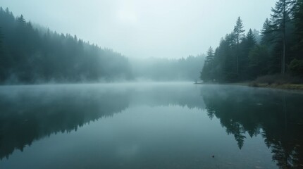 Fototapeta premium Misty Lake in Dense Forest
