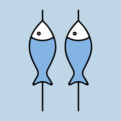 Fish roast on the barbecue grill vector icon