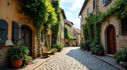 Obraz premium Quiet Cobblestone Street in Ancient European Village