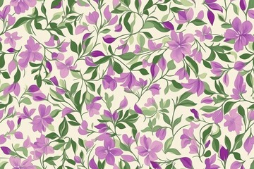 A seamless pattern of intricate flowers and leaves in pastel shades of pink, green, and lavender