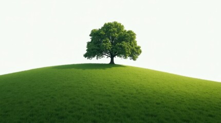 Fototapeta premium Rolling Hill with Oak Tree and Lush Grass