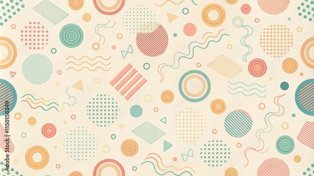 Poster Abstract Retro Geometric Pattern Design with Pastel Colors and Shapes