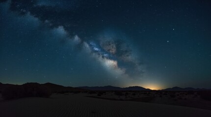 Fototapeta premium Starry Night Sky over a Quiet Desert with Milky Way