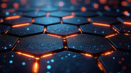 Obraz premium abstract animation of futuristic surface with hexagons 3d render sci fi background design with bokeh effect seamless looped vide
