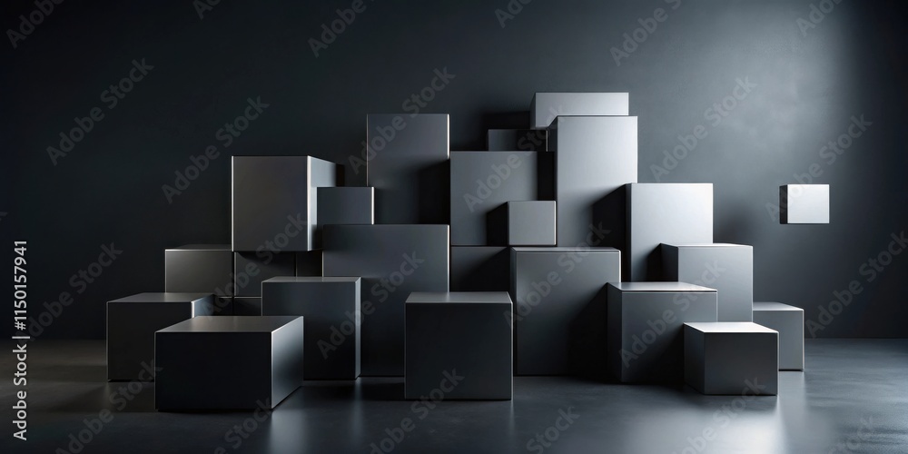 Aufkleber Abstract Dark Grey Cuboid Composition in a Minimalist Setting