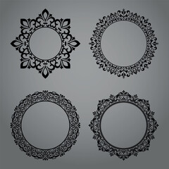 Set of decorative frames Elegant vector element for design in Eastern style, place for text. Floral black and gray borders. Lace illustration for invitations and greeting cards