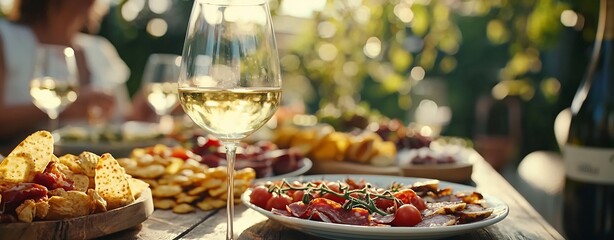 Outdoor dining experience with gourmet Italian dishes wine and a serene garden setting