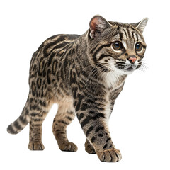 Fototapeta premium Angled view full body shot of extremely perfect looking single Fishing Cat isolated on a white transparent background