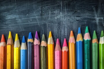Colorful Pencils on Blackboard 