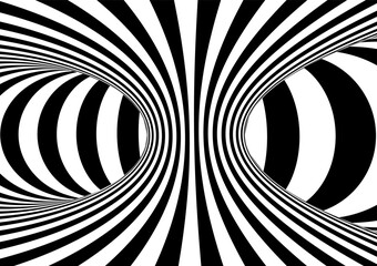 Black and white hypnotic wormhole tunnel optical Illusion background