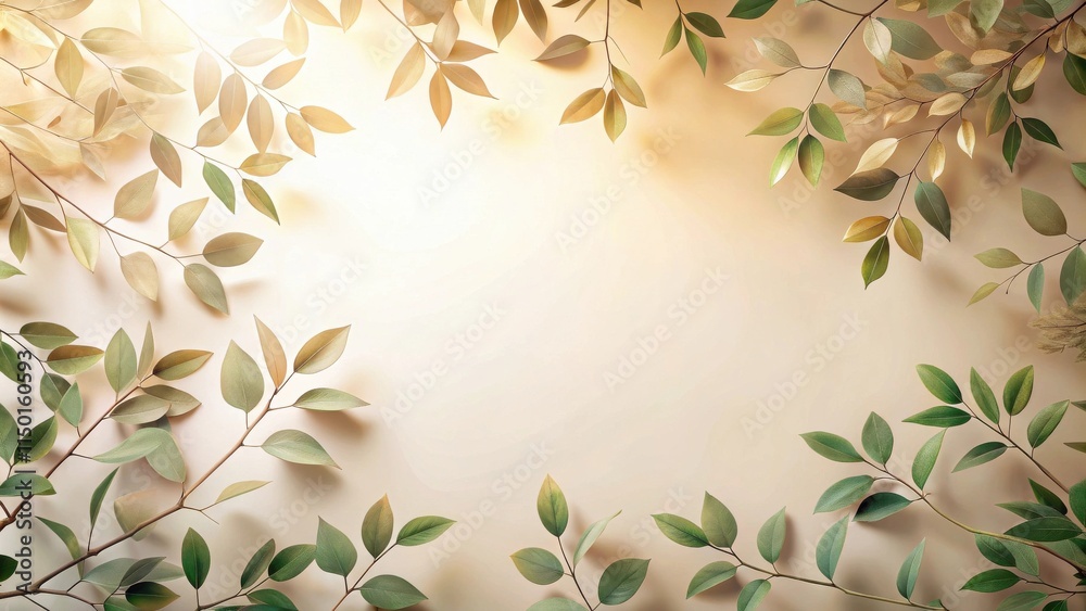 Aufkleber Serene Botanical Frame Elegant Leaves and Branches with a Soft, Sunlit Background