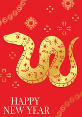 Happy chinese new year 2025, year of the snake, modern luxury hand drawn, design in red, gold colors for card, poster,banner, Template.