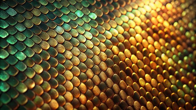Abstract Metallic Scales Texture Shimmering Gold and Emerald Green Pattern