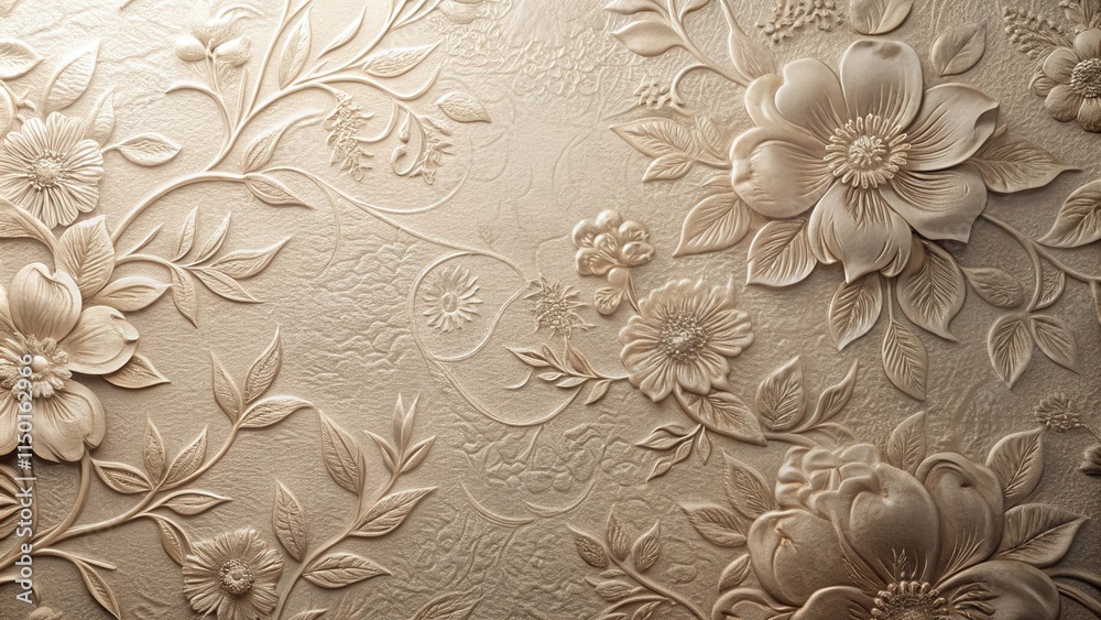 Poster elegant embossed floral pattern on a textured background, ideal for interior design and decorative a