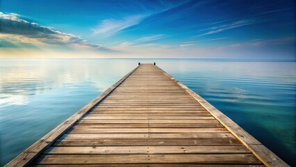 Fototapeta premium Serene Wooden Dock Extending into Calm Ocean Water Under a Peaceful Sky