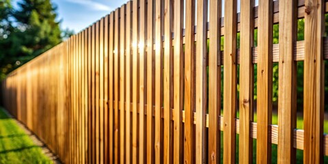Obraz premium Golden-hued wooden fence bathed in sunlight, offering privacy and a natural boundary for a tranquil outdoor space