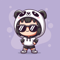 Fototapeta premium little girl in cute panda costume with cool style pose. vector illustration