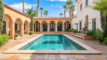 Architectural artistry meets serene escape. This courtyard pool seamlessly blends design and tranquility.