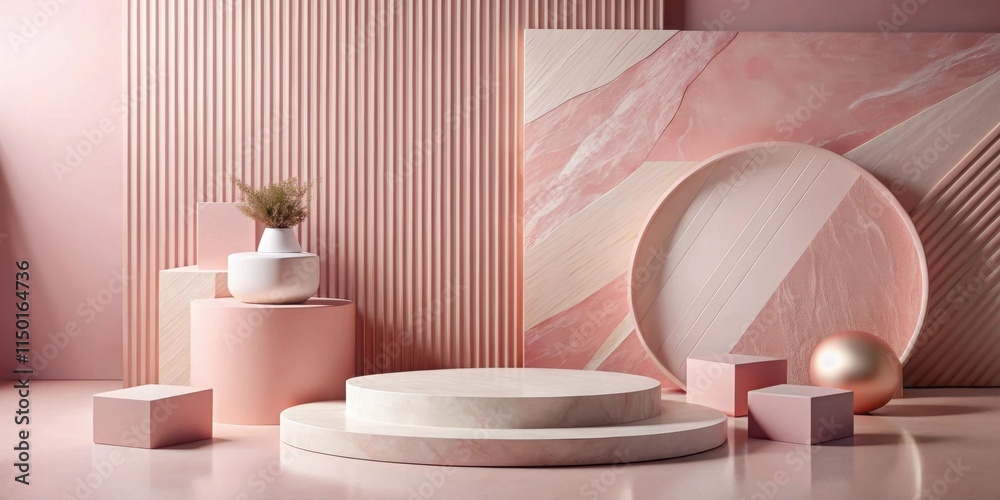 Poster Pastel Pink Abstract Product Display Scene with Geometric Forms