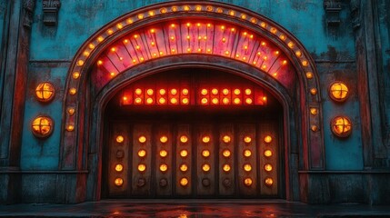Obraz premium Glowing lights adorn weathered, arched doorway.