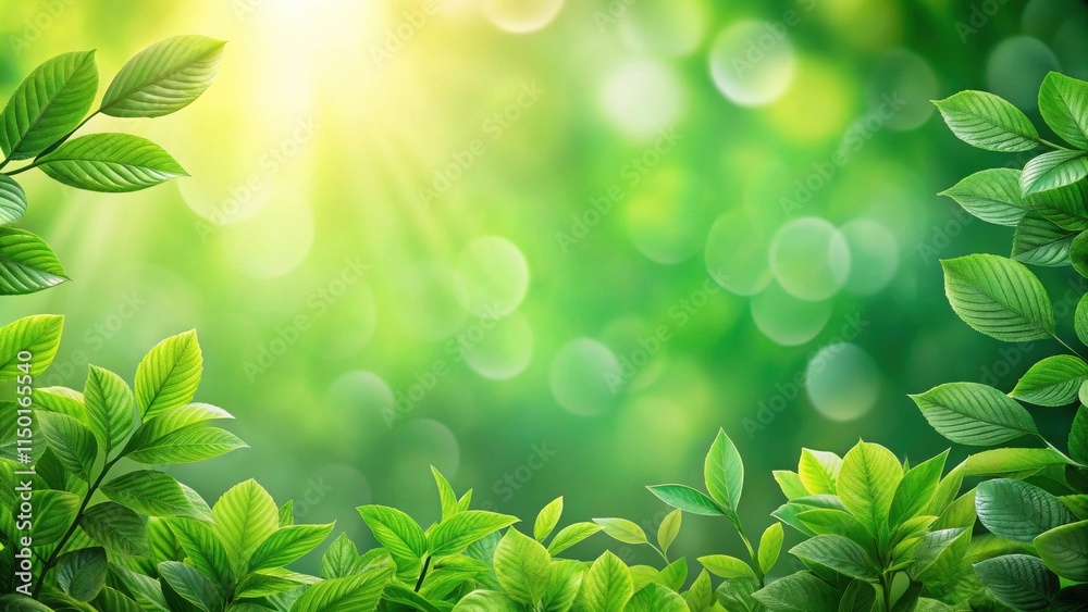 Poster lush greenery frame with bright sunlight and bokeh background perfect for spring or summer designs