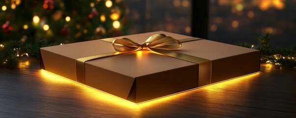 Festive box mockup with ribbons and a warm holiday glow