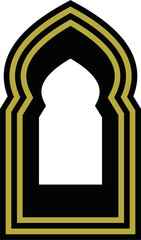 Fototapeta premium Traditional islamic window shapes in oriental style. Set of black silhouette eid mubarak decorative arches, mosque borders or moroccan gates. Arabic muslim architecture design elements, ramadan frames
