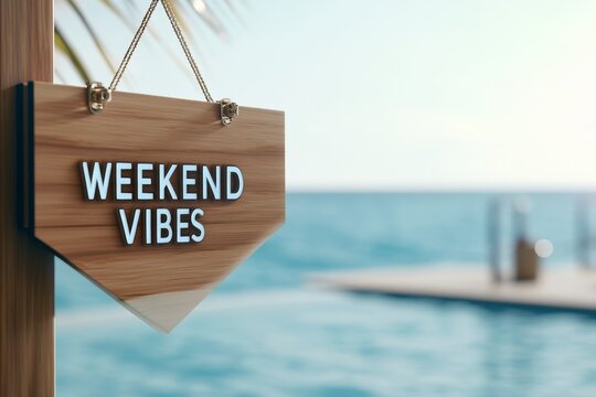 Weekend Vibes by the Ocean: Wooden Sign with Sea View for Relaxation and Leisure