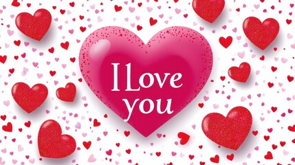 Pink heart with "I Love You" surrounded by smaller hearts.
