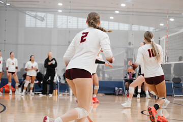College volleyball player waiting for a set on the right side