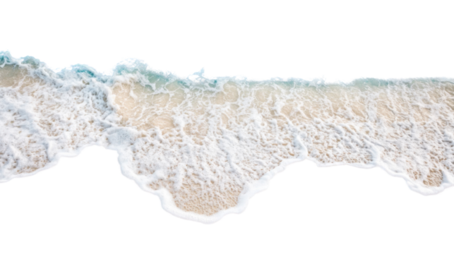 Ocean waves on a beach from above, transparent background