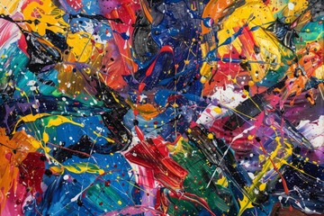 A colorful painting with splatters of paint all over it