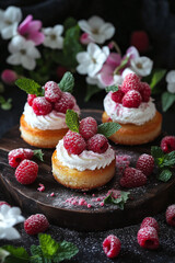 Summer Berry Dessert Bowl with Whipped Cream and Mint