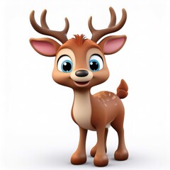 Obraz premium Cartoon 3d deer grinning, white isolated background, full depth rendering