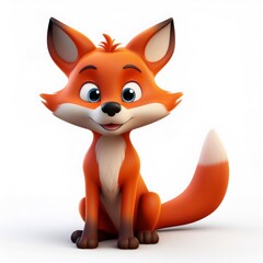 Obraz premium Adorable cartoon fox sitting with a happy expression, isolated on white background, 3d render
