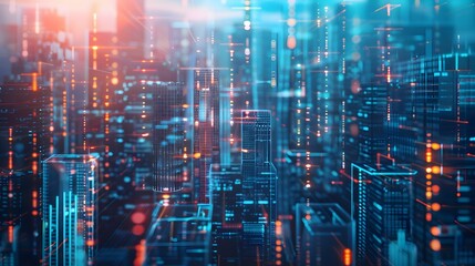 Fototapeta premium Digital cityscape illuminated with neon lights at night