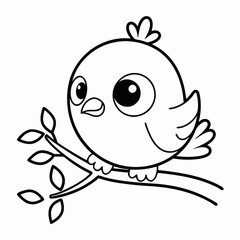 Cute Cartoon Bird Line Drawing for Coloring Book.