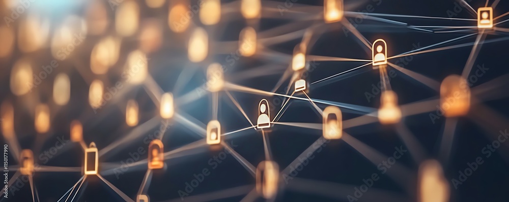 Poster digital network with interactive virtual interfaces and data exchange, symbolizing modern technology