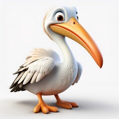 Obraz premium Friendly cartoon pelican standing on a white background, perfect for children's projects, animations, and educational materials
