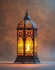 Fototapeta premium Celebration of islamic eid mubarak and eid al adha lantern in a light background, with copy space