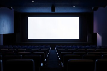 Fototapeta premium Empty Cinema Theater Screen and Seats Ready for Show