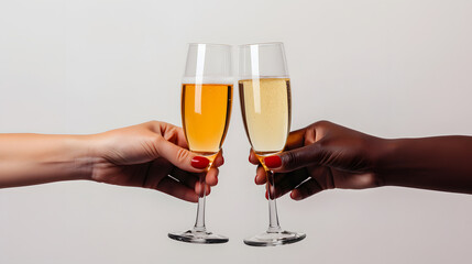 Cheers with champagne glasses, celebrating friendship and joy
