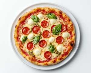 National Pizza Day Delicious Pepperoni Pizza with Pesto Mozzarella