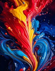 Obraz premium Mesmerizing Swirl of Liquid Paint in Vibrant Red, Blue, and Yellow Colors